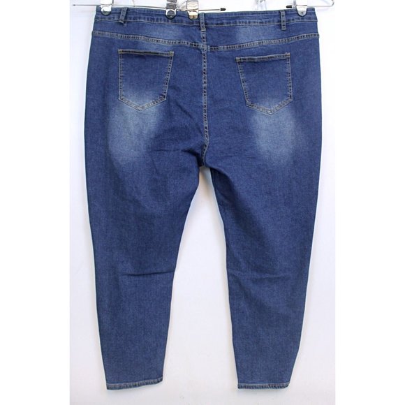 Rose Gal Woman Sz 5XL Dark Wash Jeans Distressed Red & Black Plaid Fabric Under - Picture 4 of 7